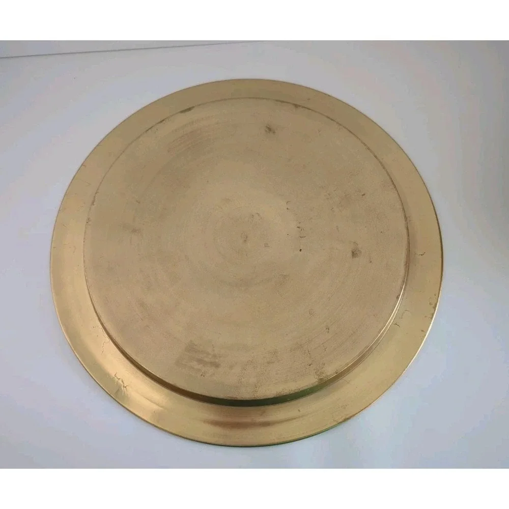 Vintage United Metal Goods Pedestal Bowl & Greek Key Tray Set Gold Decor 116